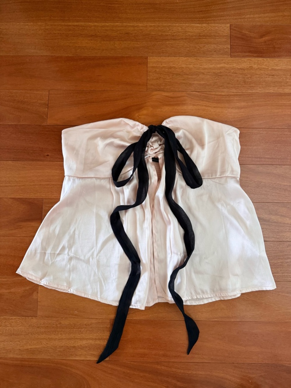 Urban Outfitters Ecote Pink Satin Black Bow Top